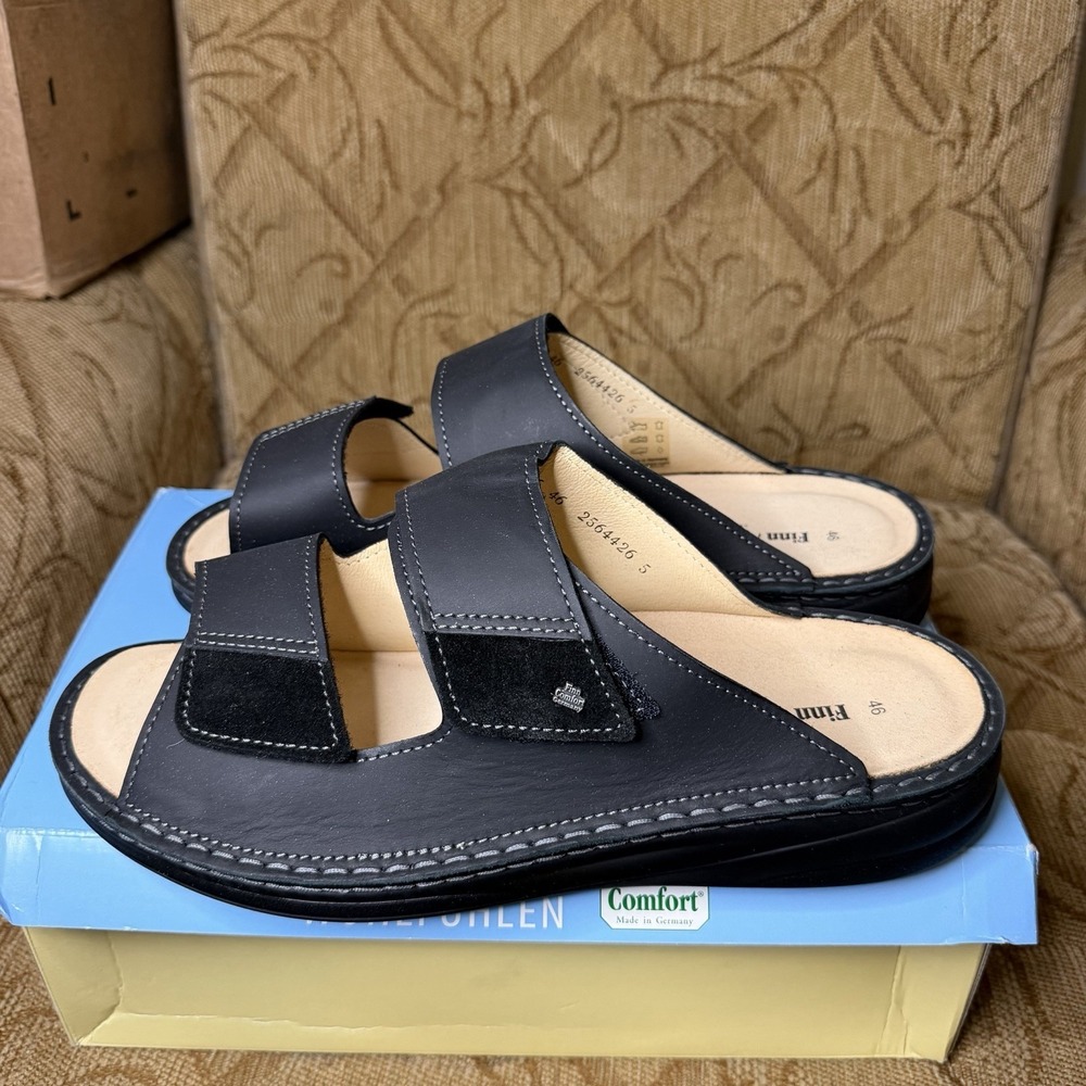 Finn Comfort Finn Mellow SuperSoft Black Leather Slide Sandals EU 46 Men's 12